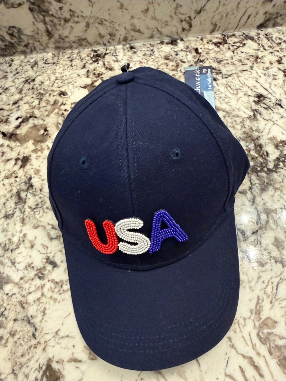 Valentina Navy ladies  Baseball Cap with Red White Blue Beaded USA..nwt ..o/s
